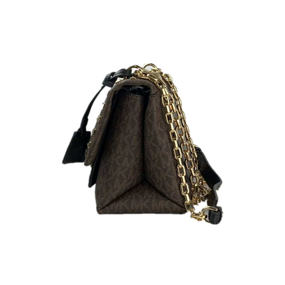 Michael Kors Cece 30T9G0EL6B Medium Convertible Chain Shoulder Bag In BROWN/BLK Michael Kors Cece 30T9G0EL6B Medium Convertible Chain Shoulder Bag In BROWN/BLK